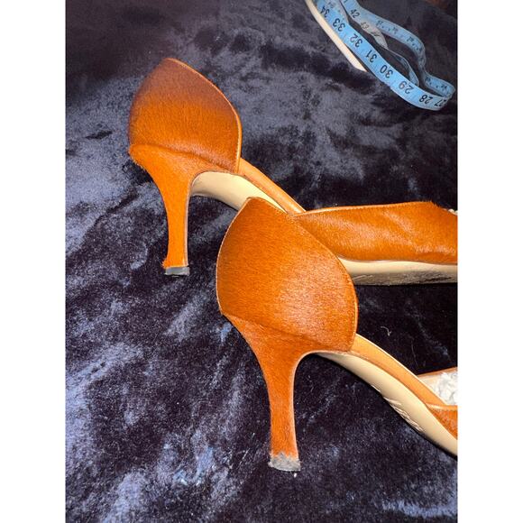 SUAREZ NY CINNAMON CALFHAIR D'ORSAY PUMPS W/ PEARL ORNAMENT MADE IN ITALY 7 - Picture 6 of 7